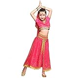 Maguun Noches árabes Traje Niñas Bollywood Danza del Vientre Vestido Niños Princesa India Traje Ropa de Carnaval (XL 131-155cm/51-61in, Rosa-Roja)