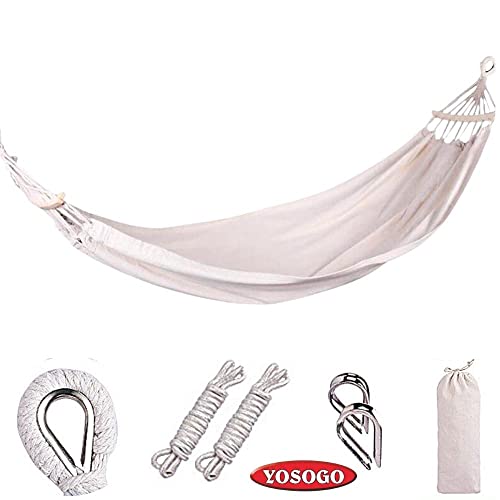 White Hammock Swing Bed With Wooden Bar, Single Premium Thickened Fabric Soft Canvas, Portable Travel Large Hanging Hammock For Camping And Outdoor (Small, Barwhite) #TOP2