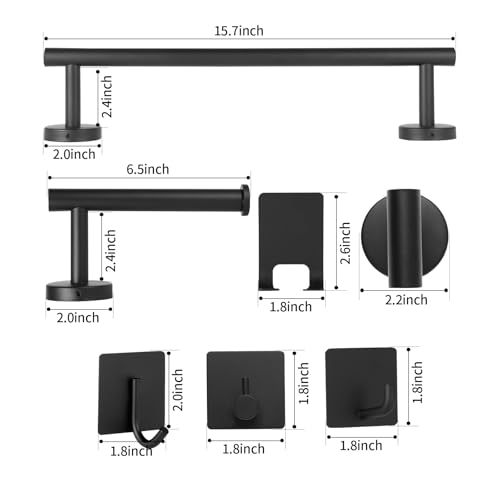12-Piece Bathroom Hardware Set,Towel Bar Towel Racks for Bathroom,Black Towel Rack Bathroom Towel,Holder Set Bathroom Towel Holder Towel Rack Wall Mounted 304 Stainless Steel - Image 3
