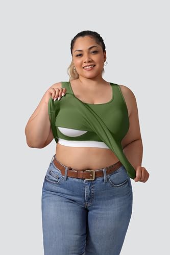 Image of Plus Size U-Back Casual Workout Tank Tops for Women with Built-in Bra, Padded Racerback Gym Athletic Yoga Tops