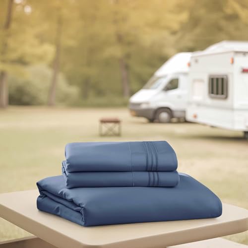 Nestl Navy Blue Short Queen Sheets for RV, Hotel Luxury RV Queen Sheets Set, 4 Piece Fitted Bed Sheet Set and Pillowcases, Super Soft, Wrinkle-Free, and Breathable Camper Bedding