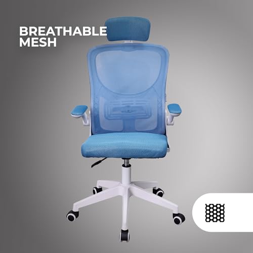 MGC-ERGOPLUS, Sedia Ergonomica Professionale, Supporto Lombare Dinamico Adattabile, Rete Traspirante, Altezza Regolabile 115 e 125cm, Braccioli Pieghevoli, Poggiatesta Regolabile, Blu - Sedia gaming - Immagine 5