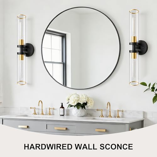 Image of Bathroom Vanity Lights 2 Pack Hardwired Black and Gold Wall Sconces
