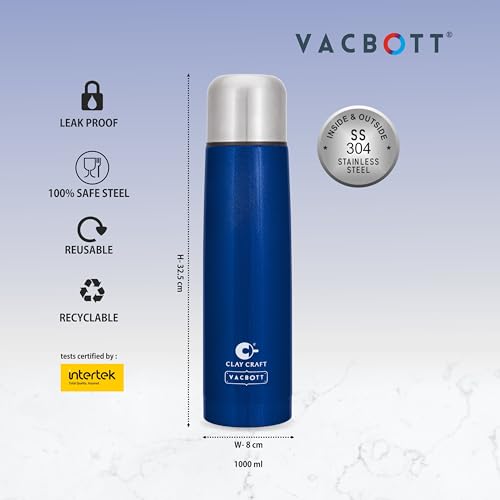 Image of Clay Craft Vacbott Terra Double Walled|18 Hours Hot and 24 Hours Cold Vacuum Insulated|Thermosteel| Flask Bottle 1000 ml|Bottles for Office|Travelling|BPA-Free|BIS Certified|1Year Limited Warranty