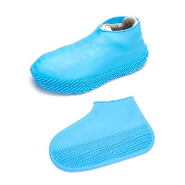 Luxula Waterproof Reusable Silicone Rubber Rain Shoe Covers Foldable Shoe Protectors for Indoor Outdoor (Medium, Blue)