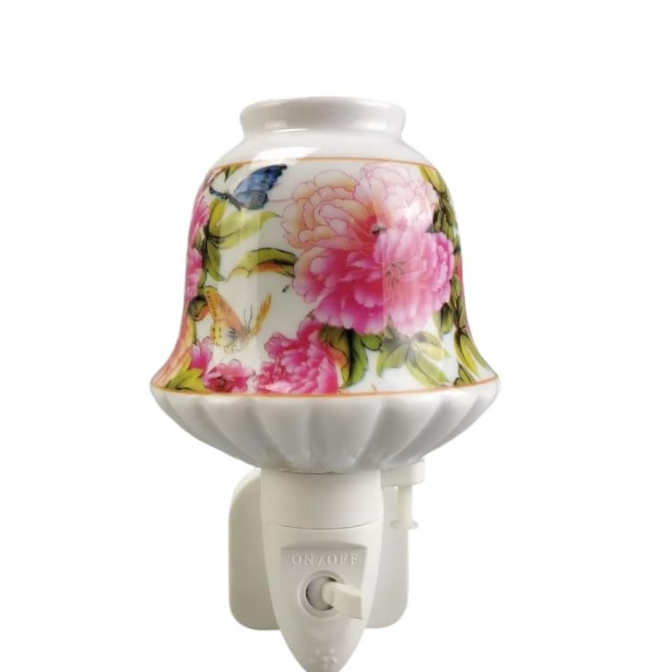 AcaciaHome Durable and Clasic LED Night Light - Colorful Floral Ceramic Decorative Light | Ideal for Bedrooms, Hallways, Bathrooms Nighttime Lighting Solution - Perfect Home Decor (Pink) [Energy Class A]