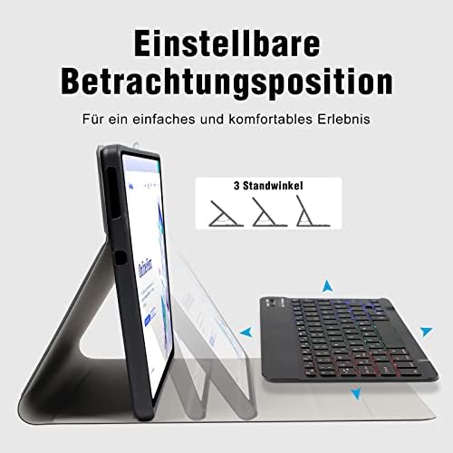 Keyboard Case for Lenovo Tab M10 FHD K10 Plus 10.3 Inch TB-X606F/TB-X606X/TB-X6C6F QWERTZ Illuminated Keyboard Removable Wireless Bluetooth Keyboard with PU Leather Protective Case Black