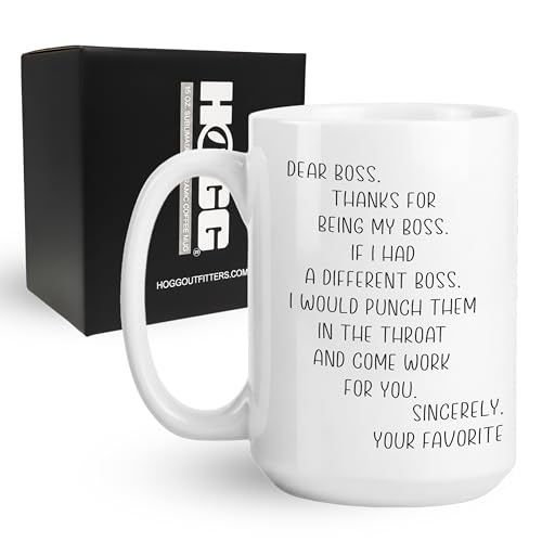 Hogg Dear Boss Mug Punch Throat, 15 oz Ceramic Coffee Cup, Dear Boss Coffee Mug, Funny Gifts for Work, Office Cups, Thank You Gifts for Manager, Work Anniversary