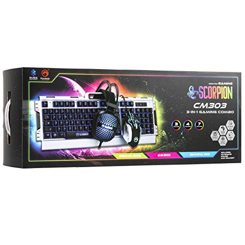 SVES Electronics Marvo CM303 Scorpion 3-in-1 Backlit Gaming Combo - Includes: Full Size Keyboard, Mouse & Headset