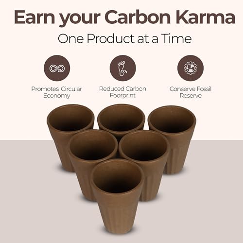 Image of Eco-Friendly Tea Cup Set of 6 | Kulhad Style Coffee & Tea Mugs | 140 ml Unbreakable, Stain-Free, Heat Resistant, Reusable, Microwave Safe | Rice Husk & Bamboo Fibre | Natural Husk