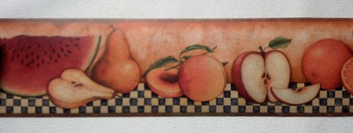 Country Fruit Apples Pears Wallpaper Border – Dark Blue Checks 30902350 #TOP4