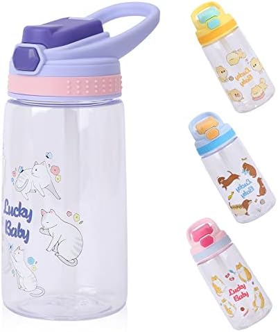 Gourde Enfant 500ml VINSUN - Tritan Sans BPA, Anti-Fuite, Avec Paille - Verte à Lions - École, Sport
