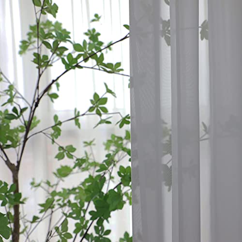 Image of Window Gray Sheer Curtains 90 Inches Long 2 Panels Sheer Curtain Basic Rod Pocket Panel for Bedroom Children Living Room Yard Kitchen (Gray, 52 inch W x 90 inch L | 2 pcs)