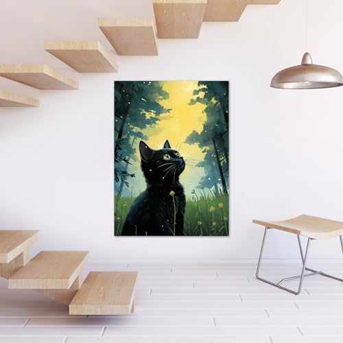 Poster chat noir lune cadre tableau déco murale ZMFBHFBH - 3