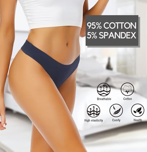 Wealurre Women's Cotton Thong Breathable Panties Low Rise Underwear (3118M, Blue Gold)