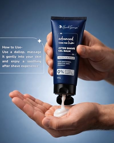 Image of HerbSense After Shave Gel Balm, After Shaving Lotion, Non-Irritating, Sensitive Skin Friendly, Alcohol-Free, 100g