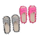 LALADEFIEE 2 paia Pantofole per Pulizia Pavimenti in Tessuto Antiscivolo e Riutilizzabili Mopping Slippers Donna per Ceramica e Rivestimenti Grigio e Rosa