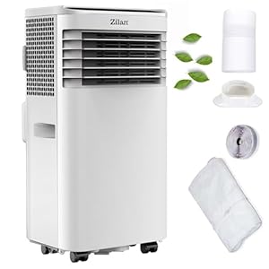 Mobile Klimaanlage 9.000 BTU mit Abluftschlauch & Fensterabdichtung Klimaanlage Mobil 24H Timer – Kühlen Ventilator 300 m³/h Luftentfeuchter 1.2 l/h Mobiles Klimagerät leise mit Fernbedienung