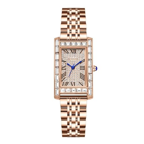 Image of Giordano Analog Quartz Watch for Women with Rectangular Dial, Crystal Studded Bezel, Roman Indices and Sparkling Dial, Leather & Stainless Steel Strap - GZ-60119