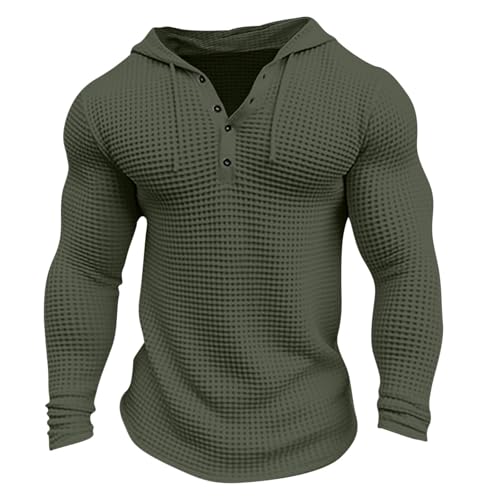 Men's Button Hoodies Casual Long Sleeve Shirts Drawstring Waffle Pullover Knit Sweatshirt Muscle Fit Workout Tops3