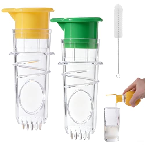 Lot de 2 Nouveau Citron À Vis, Presse-Agrumes Manuelle Robuste Jaune Vert Plastique, avec Couvercle Brosse Nettoyage, pour Cuisine Pique-Niques PréParation...