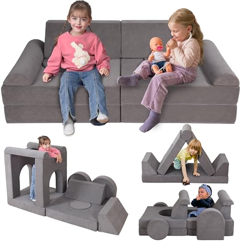 Winhomish 12-Piece Modular Kids Play Couch – Premium Soft Foam, Removable Cover, Comfortable & Safe Toddler Couch for Children 1-6 Years, Portable &...