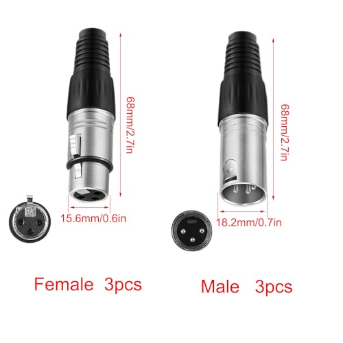 VISSQH 6pcs XLR Connectors, 3 Pin XLR Male-Female Panel Mount Connector for Microphone Speaker - Image 2