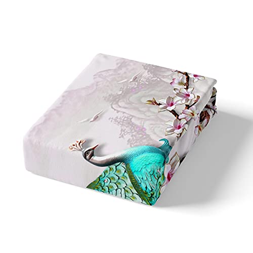 Peacock Bedding Duvet Cover Sets,Elegant Gorgeous Blue Feather Comforter Cover For Girls Women Pink Flower Soft Quilt Cover 3Pcs,Birds Animal Theme Decor Bedspread With 2 Pillowcases,Queen Size #TOP3