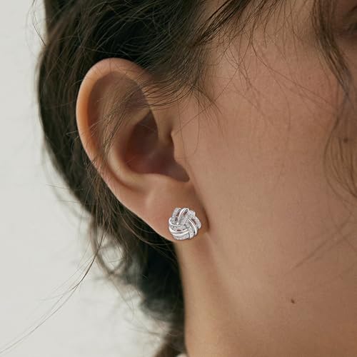 14K White Gold Plated Stud Earrings | 925 Sterling Silver Post CZ Hypoallergenic Earrings Hollow Love Knot Cubic Zirconia Earrings for Women2