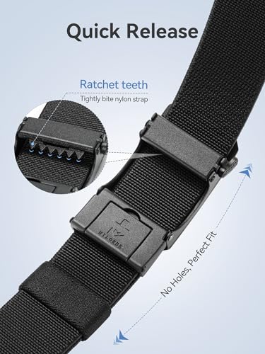 MILORDE Men's 2Pack Nylon Ratchet Belts, Casual Web Click Belt for Jeans, Business Dress, Adjustable Trim to Fit3