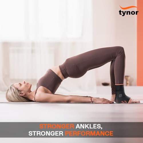 TYNOR Foot & Ankle Brace for Sprained Ankle, Adjustable Neoprene Compression Sleeve Breathable Ankle Wrap Support for Women & Men Tendonitis & Arthritis, Sports Running, Black and Orange, Medium