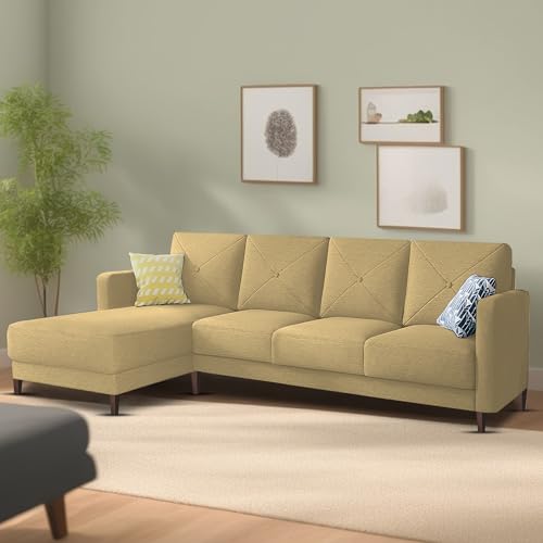 Image of Baloney LHS 6 Seater L Shape Sofa Set for Living Room (Cream Fabric) Premium Fabric Sofa
