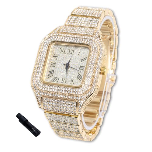 Montre Diamants Iced Out Halukakah avec chaîne cubaine, le cadeau idéal pour garçon