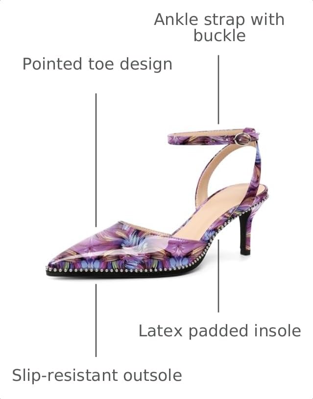 Image of SAMMITOP Kitten Heels for Women Low Heel Closed Toe Ankle Strap Pumps Wedding Party Beaded Dress Shoes 2.4 Inch