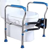 Adjustable Compact Toilet Safety Rails for Elderly - Height & Width Adjustable Grab Bar, Blue Support Aid for Bathroom Safety & Stability