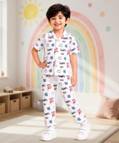 Image of 3BROS Unisex Pure Cotton Short Sleeve Kids Night Dress for Boys & Girls Nightwear /Sleepsuit /Sleepwear /Loungewear Night Suit for Boys and Girls Top and Pyjama Combo Set