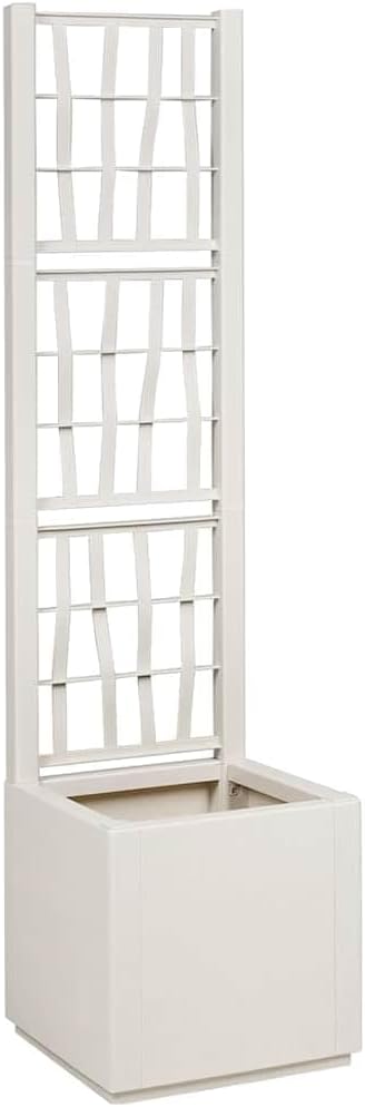 White Garden Planter with Trellis, 36x36x140 cm Polypropylene Raised Garden Bed, Tall Outdoor Planter Box for Climbing Plants, Patio, Deck, Balcony
