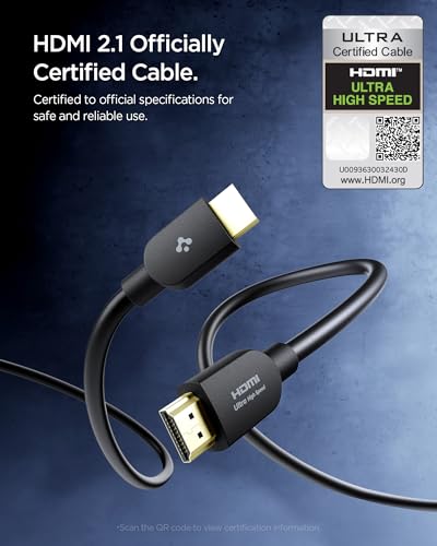 Image of Spigen HDMI 2.1 Cable [8K@60Hz 48Gbps] eARC for Soundbar & Home Theater, PS5 /Xbox Certified VRR ALLM Support Compatible with TV, Monitor & all Devices with HDMI port, 2M(6.6ft)- Black