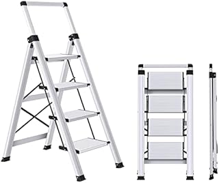 XinSunho Step Ladder 4 Step Stool, Retractable Handgrip Aluminum Ladders 4 Tread, Folding Steps Anti-Slip 330lbs Capacity Safety Household Ladder