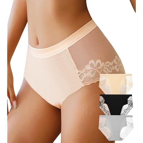 J-pone High Waisted Underwear for Women Sexy Floral Lace Briefs Hipster Panties Soft Breathable No Muffin Cheeky Ladies Panties Multipack-M Cover