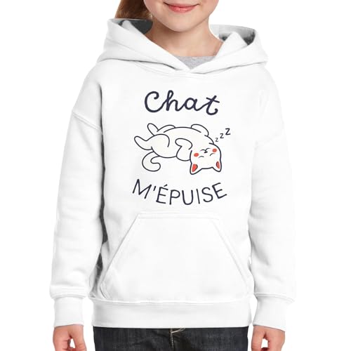 Sweat à capuche enfant Chat m'épuise vêtement humour - 3