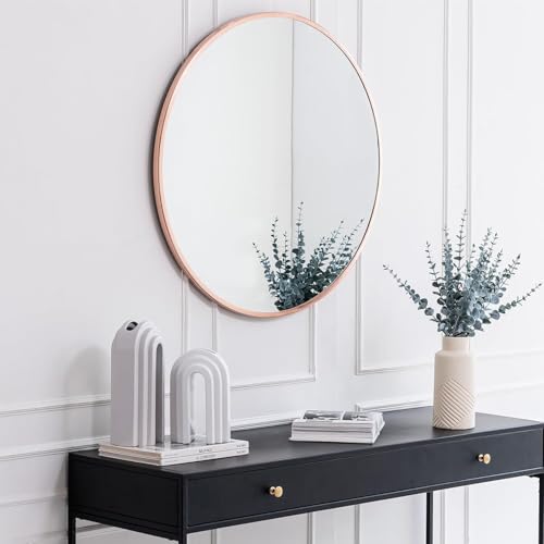 Image of Sidra Decor Metal Frame Round Wall Mirror for Home Decoration | Wall Mounted Circle Mirror for Bathroom, Living Room, Bedroom, Hallway, HD Vanity Mirror wash Basin (Rose Gold Frame 24 inch)