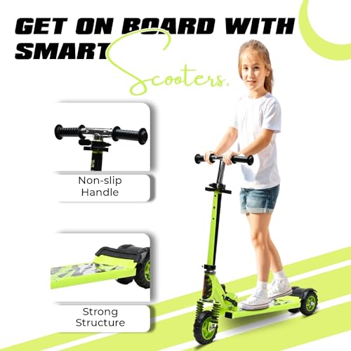 Image of Kick Steel Scooter for Kids, 3 Adjustable Height Scooter, Foldable & Attractive PVC Wheels with Rare Brakes for Kids Age Upto 3+ Years Strong Steel Base Heavy Dute Upto 70kg (with Shocker) (Green)