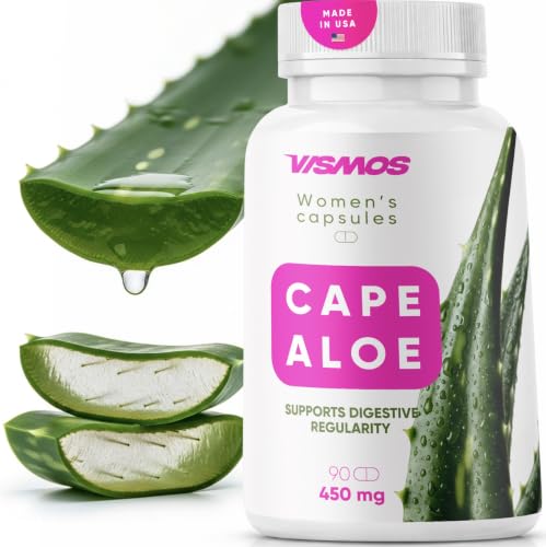 VISMOS Cape Aloe Vera Capsules for Women 450mg (90 Capsules) Natural Laxative & Daily Detox Cleanse for Gentle Constipation Relief & Gut Health Support Aloe Ferox Leaf Powder - Made in USA