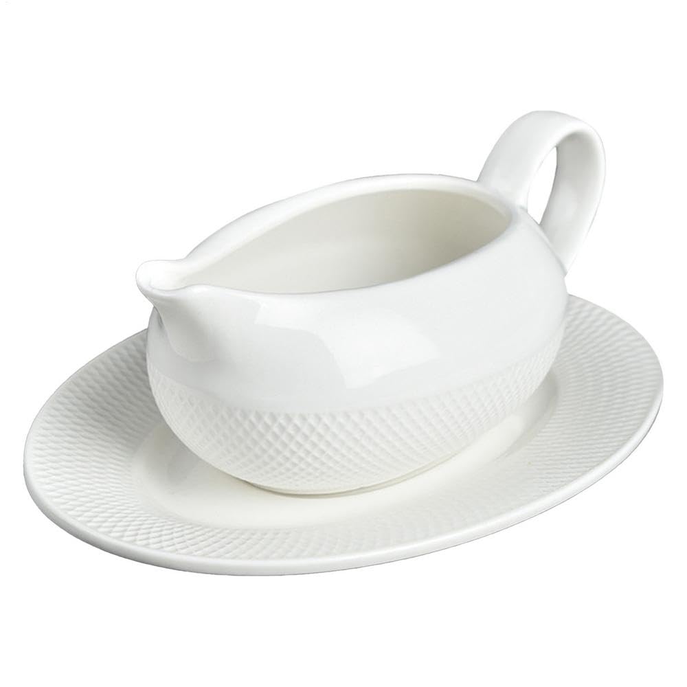 Saucière en céramique blanche avec assiette et poignée pour table