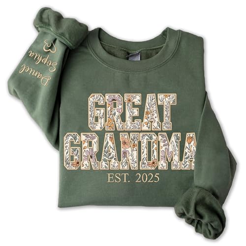 Personalized Embroidery Applique Great Grandma Sweatshirt for Women Greats Grandmas Shirt Custom Great Grandma Gifts GG Gifts for Greats Nana Mothers Day Christmas 2025