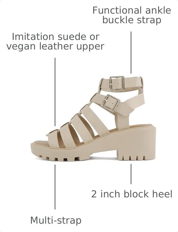 Image of Soda inchRebirth inch ~ Women Open Toe Fisherman Multi Strap Buckle Lug Sole Low Block Heeled Sandals
