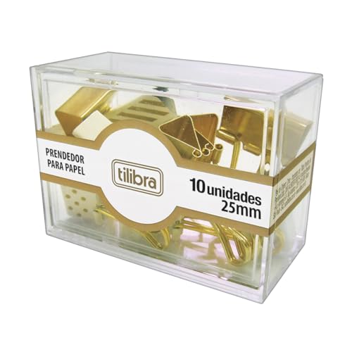 Tilibra - Prendedor de Papel 25mm Dourado, Listras e Bolinhas 10 Unidades - 1 un