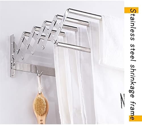 Wall Mounted Folding Laundry Drying Rack - Retractable Clothes Airer Towel Rail with Hooks, Space-Saving Design for Efficient Drying and Organization