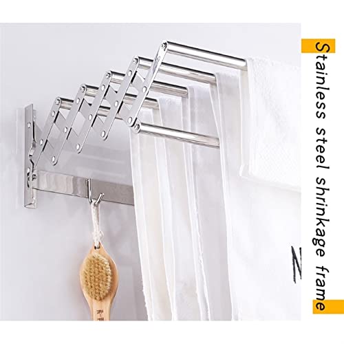 Qinhaixi Wall Mounted Laundry Drying Rack Folding Clothes Airer Towel Rail Dryer Hanger Coat Racks Retractable Washing Line Clothesline With Hooks Rod needed (Onecolor 9 Selfless dedication - Image 8